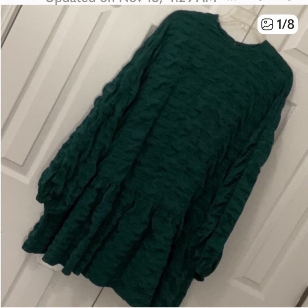 ASOS Dark Green Textured Mini Dress with Ruffle Hem